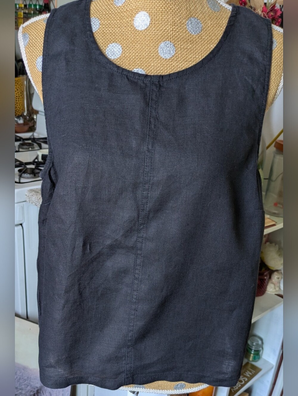 J.Crew 100% Linen Black Tank Top. Classic lightweight linen with button detail